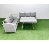 Fimous Outdoor PE Rattan Garden Furniture Set Rectangular Dining Table Sofa Set with Side Table Light Grey