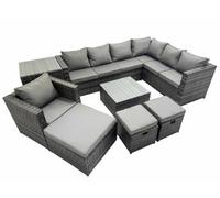 Fimous Garden Furniture Sofa Set withChair 3 Stools Side Table Dark Grey