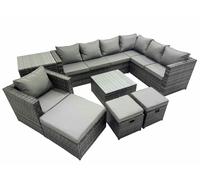 Fimous Garden Furniture Sofa Set withChair 3 Stools Side Table Dark Grey