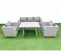 Fimous Outdoor Pe Rattan Sofa Armchair Set Patio Garden Furniture Sets With Cushions Light Grey 5 Pieces