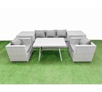 Fimous Outdoor PE Rattan Sofa Armchair Set Patio Garden Furniture Sets with Cushions 2 Side Tables Light Grey 7 Pieces