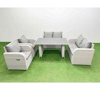 Fimous Outdoor Pe Rattan Sofa Reclining Chair Set Patio Garden Furniture Sets With Cushions Light Grey 5 Pieces