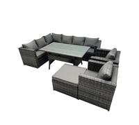 Fimous Outdoor PE Rattan Sofa Set with with 2 Chairs Big Stool in Dark Grey Fimous Dark Grey