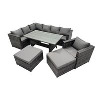 Fimous Outdoor PE Rattan Sofa Set with with Chair 2 Big Stools in Dark Grey Fimous Dark Grey