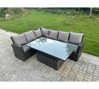 Fimous Outdoor Rattan Corner Sofa Garden Furniture High Back Sofa Set Adjustable Rising Lifting Table Set 6 Seater
