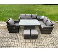 Outdoor Rattan Furniture Garden Dining Set Patio Table Reclining Chair Sofa With Side Table 2 Small Footstools Dark Grey Mixed Fimous Dark Grey One Size