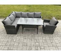 Fimous Outdoor Rattan Garden Furniture Corner Sofa Set With Rectangular Dining Table Armchair Patio Wicker Rattan Set