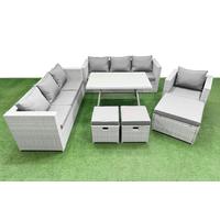 Fimous Outdoor Rattan Garden Furniture Dining Set 10 seater Patio Rectangular Table 3 Seater Sofa Armchair Set with 3 Stools