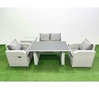 Outdoor Rattan Garden Furniture Dining Set 4-seater with Side Table Fimous Light Grey One Size