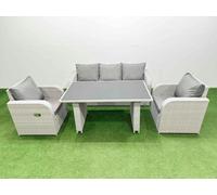 Fimous Outdoor Rattan Garden Furniture Dining Set 5-seater Patio Rectangular Table 3 Seater Sofa Reclining Chair Set Light Grey