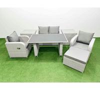 Fimous Outdoor Rattan Garden Furniture Dining Set 5-seater with 2 Side Table in Light Grey Fimous Light Grey