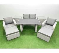 Outdoor Rattan Garden Furniture Dining Set 6-seater with 2 Side Tables Fimous Light Grey One Size