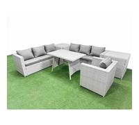 7-seater Patio 3 Seater Sofa Armchair Set with 2 Side Tables Fimous Light Grey One Size