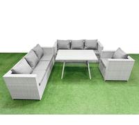 Fimous Outdoor Rattan Garden Furniture Dining Set 7 seater Patio Rectangular Table 3 Seater Sofa Armchair Set