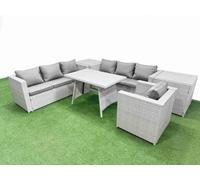 7-seater Patio 3 Seater Sofa Armchair Set with 2 Side Tables Fimous Light Grey One Size