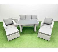 Fimous Outdoor Rattan Garden Furniture Dining Set 7-Seater Patio Rectangular Table 3 Seater Sofa Set With Side Table 2 Big Stools