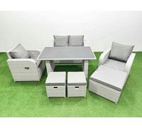 Outdoor Rattan Garden Furniture Dining Set 7-seater with 3 Stools Fimous Light Grey One Size