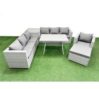 8-seater Patio 3 Seater Sofa Armchair Set with Side Table Big Stool Fimous Light Grey One Size