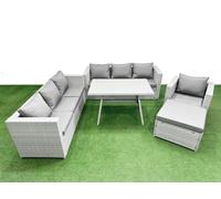 8-seater Patio 3 Seater Sofa Armchair Set with Big Stool Fimous Light Grey One Size