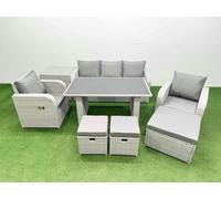 Outdoor Rattan Garden Furniture Dining Set 8-seater with Side Table Fimous Light Grey One Size