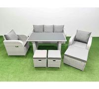 Outdoor Rattan Garden Furniture Dining Set 8-seater with 3 Stools Fimous Light Grey One Size