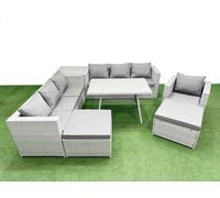 9-seater Patio 3 Seater Sofa Armchair Set with Side Table 2 Big Stools Fimous Light Grey One Size