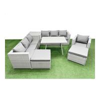 9-seater Patio 3 Seater Sofa Armchair Set with Side Table 2 Big Stools Fimous Light Grey One Size