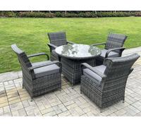Outdoor Rattan Garden Furniture Dining Set Table And Chair Set Wicker Patio 4 Chairs Plus Round Table Fimous Dark Grey One Size