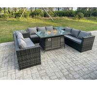Fimous Outdoor Rattan Gas Fire Pit Dining Table Gas Heater Sets Side Tables 9 Seater in Dark Grey Fimous Dark Grey