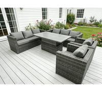 Fimous Outdoor Rattan Garden Furniture Height Adjustable Table Sets Rising Table Lounge Chairs Dark Grey 8 Seater