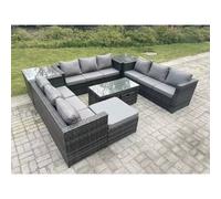 Fimous 12 Seater Rattan Garden Furniture Set with 3 Sofas, Coffee Table, 3 Footstools and 2 Side Tables - Dark Grey