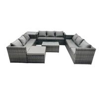 Fimous Outdoor Rattan Garden Furniture Lounge Sofa Set With Oblong Coffee Table And Side Tall High Table With Big Footstool