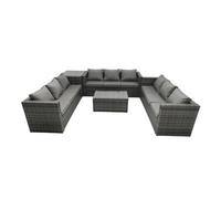 Fimous Outdoor Rattan Garden Furniture Lounge Sofa Set With Oblong Coffee Table And Side Tall High Table