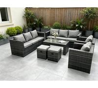 Fimous Outdoor Rattan Garden Furniture Lounge Sofa Set With Oblong Rectagular Coffee Table 2 Pc Arm Chair 2 Stools