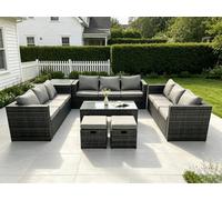 Fimous 11 Seater Rattan Outdoor Garden Furniture Set with 3 Sofas, Coffee Table, 2 Stools & Side Table - Dark Grey