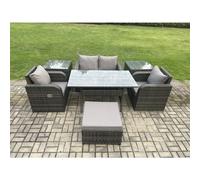 Fimous Outdoor Rattan Garden Furniture Lounge Sofa Set With Oblong Rectangular Dining Table 2 PC Reclining Chair