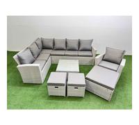 Fimous Outdoor Rattan Garden Furniture Set 10 Seater Corner Sofa Sets with Square Coffee Table Chair 3 Footstools Light Grey Mixed