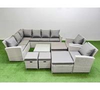 Fimous Outdoor Rattan Garden Furniture Set 12 Seater Corner Sofa Sets With Square Coffee Table Chair 4 Footstools Light Grey Mixed