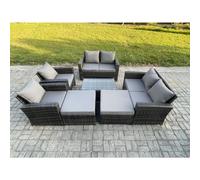 Fimous Outdoor Rattan Garden Furniture Set 8 Seater Patio Lounge Sofa Set with Coffee Table 2 Big Footstool Dark Grey Mixed