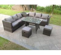 Fimous Outdoor Rattan Garden Furniture Set Corner Sofa Dining table With 2 PC Footstools