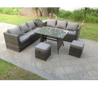 Outdoor Rattan Garden Furniture Set Corner Sofa Dining table With 2 PC Footstools Fimous Dark Grey One Size