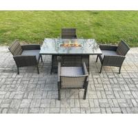 Outdoor Rattan Garden Furniture Set Gas Fire Pit Rectangular Table Sets Gas Heater with 4 Seater Dining Chairs Dark Grey Mixed Fimous Dark Grey One Size