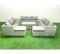 Fimous Outdoor Rattan Garden Furniture Set Grey Cushions 14 Seater Coffee Table And 2 Side Tables For Conservatory,patio