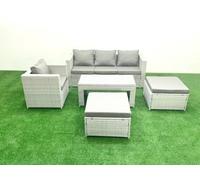 Fimous Outdoor Rattan Garden Furniture Set Grey Cushions 6 Seater 2 Big Stools And Coffee Table For Conservatory,patio