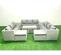 Fimous Outdoor Rattan Garden Furniture Set Grey Cushions Luxury 10 Seater Coffee Table For Conservatory,patio