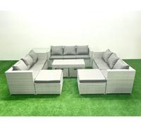 Fimous Outdoor Rattan Garden Furniture Set Grey Cushions Luxury 14 Seater Coffee Table And Side Table For Conservatory,patio