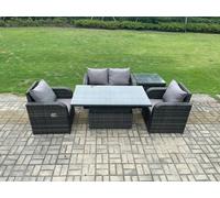 Fimous Outdoor Rattan Garden Furniture Set Height Adjustable Rising lifting Dining Table Love Sofa With Side Table Chair