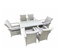 Fimous Outdoor Rattan Garden Furniture Set Patio 6 Chairs Plus Height adjustable dining table Sets Light Grey Mixed