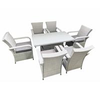 Fimous Outdoor Rattan Garden Furniture Set Patio 6 Chairs Plus Height adjustable dining table Sets Light Grey Mixed Fimous Light Grey