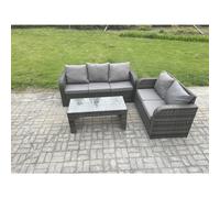 FIMOUS Patio Lounge Rattan Sofa Set with Rectangular Coffee Table - Dark Grey Mixed